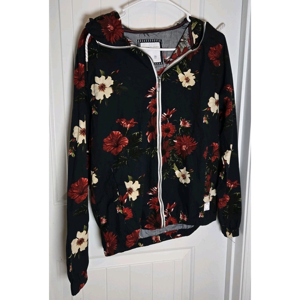 Navy With Red Flowers Ricky Singh Full Zip With Hood Denim & Flower  Womens SZ S